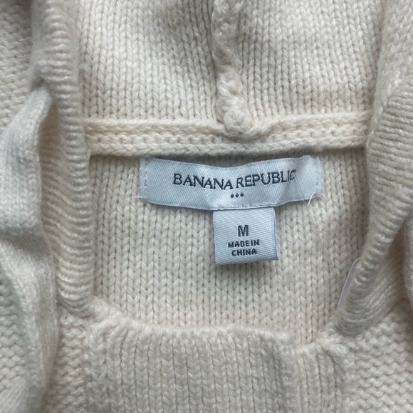 Banana Republic Knit Cardigan Cream Hooded Wool Blend Size Medium - Picture 3 of 3